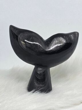 Silver Sheen Obsidian Whale Tail Carving | Flashy Obsidian Crystal | Protection